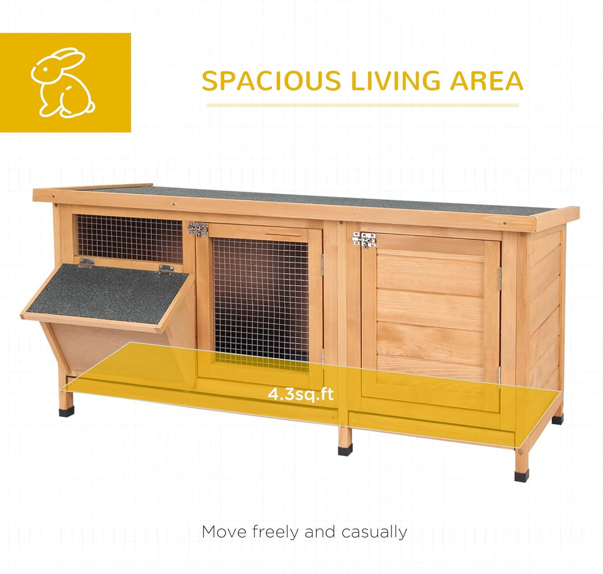 PawHut Wooden Rabbit Hutch Bunny Hutch Cage Guinea Pig with Waterproof Roof, No Leak Tray and