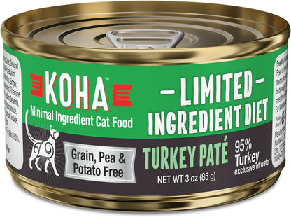 KOHA Limited Ingredient Diet Turkey Pate for Cats - Single Meat Wet Cat Food for Sensitive Stomachs