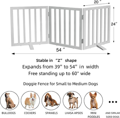 ZJSF Freestanding Indoor Dog Gate for House Foldable Wood White Puppy Gate for Doorways Pet Gate
