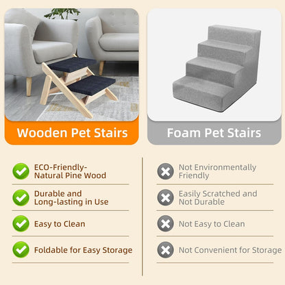 Dog Stairs/Ramp for Bed, Wooden Convertible Pet Steps, Portable Dog Ladder Up to 180 Pound for