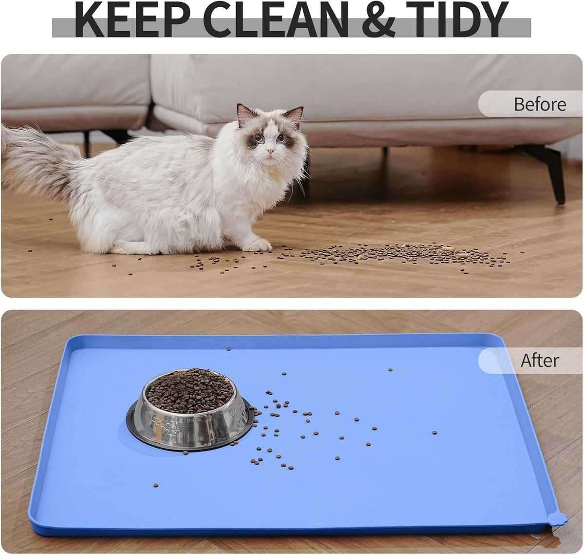 Waterproof Pet Feeding Mat with High Raised Edges, Heavier and Thicker Placemats for Cat Dog Water