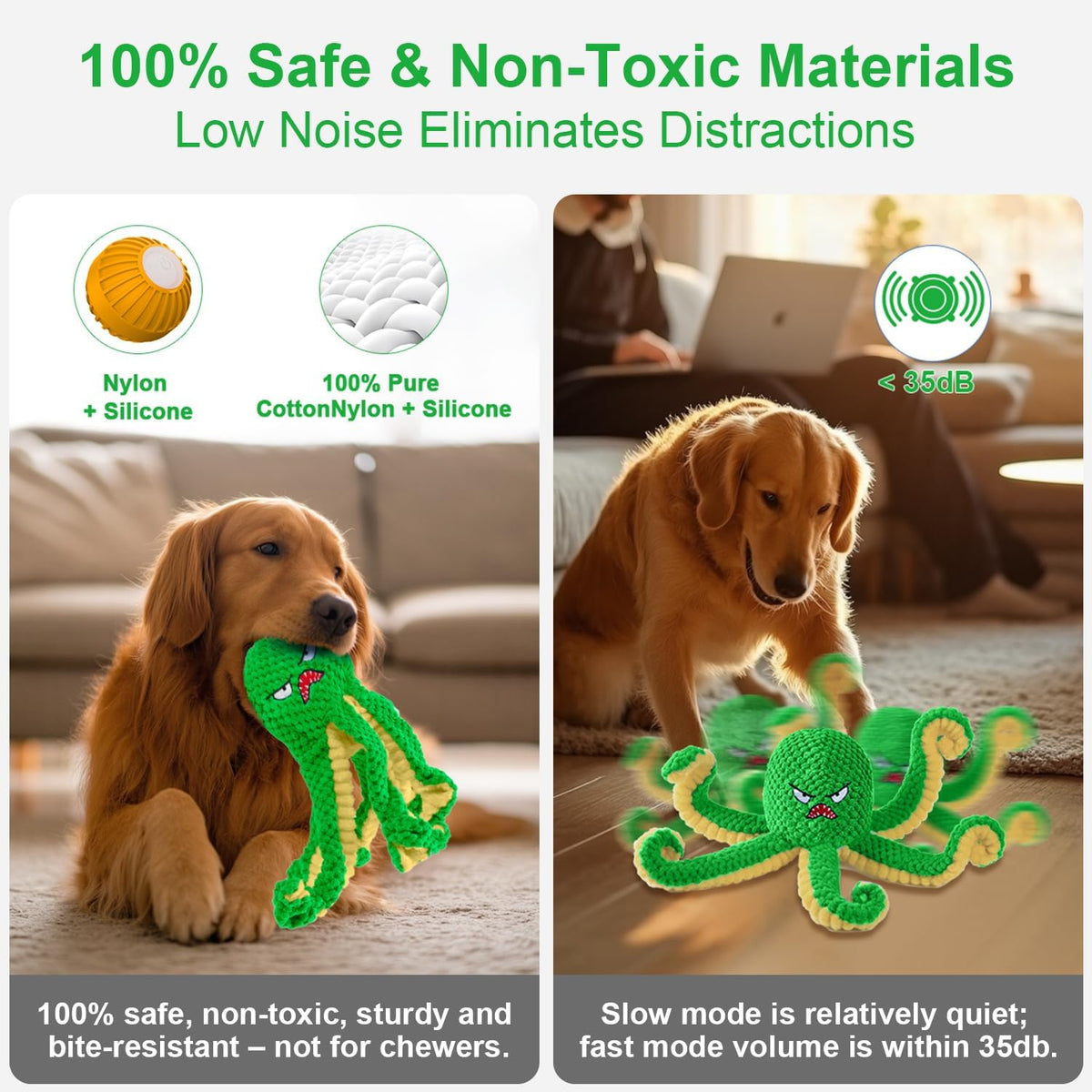 Interactive Dog Toys Octopus,Durable Automatic Jumping Dog Toy to Keep Them Busy,Squeaky Moving Tug