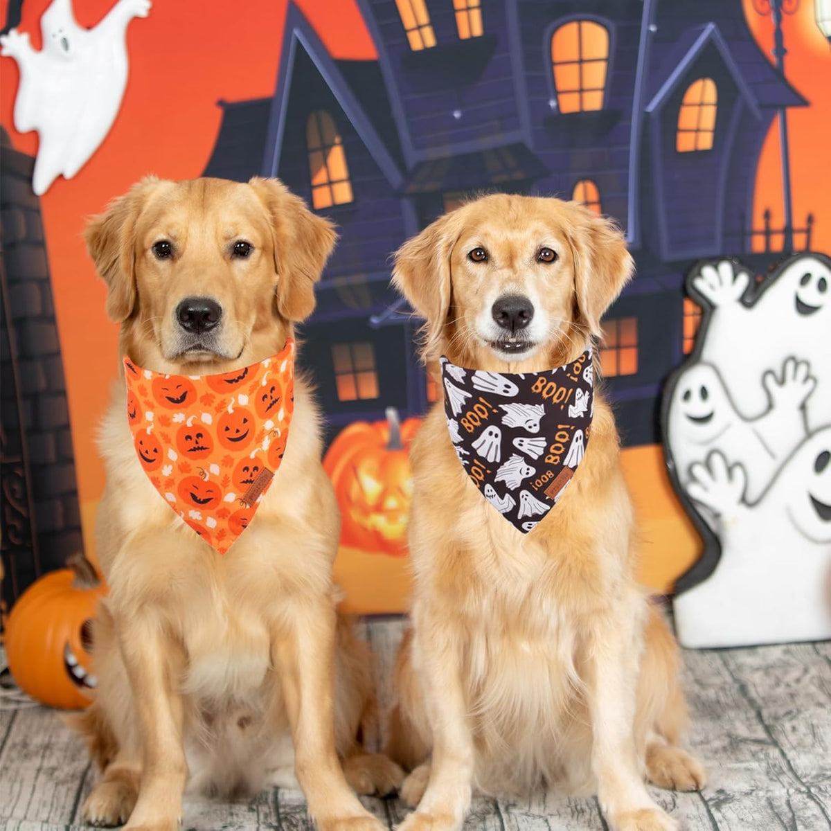 PTDECOR Halloween Dog Bandana, Reversible Holiday Pet Scarf, Multi Size, Triangle Puppy Halloween