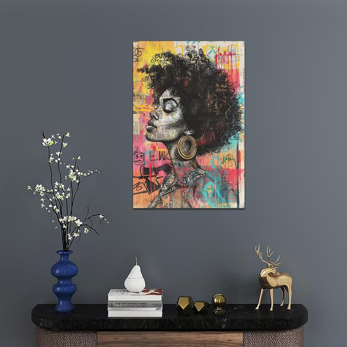 Quorin African American Wall Art Banksy Graffiti Black Woman Pictures Black Girl Wall Decor Canvas