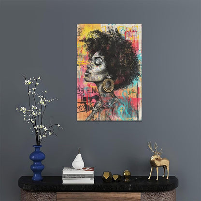 Quorin African American Wall Art Banksy Graffiti Black Woman Pictures Black Girl Wall Decor Canvas