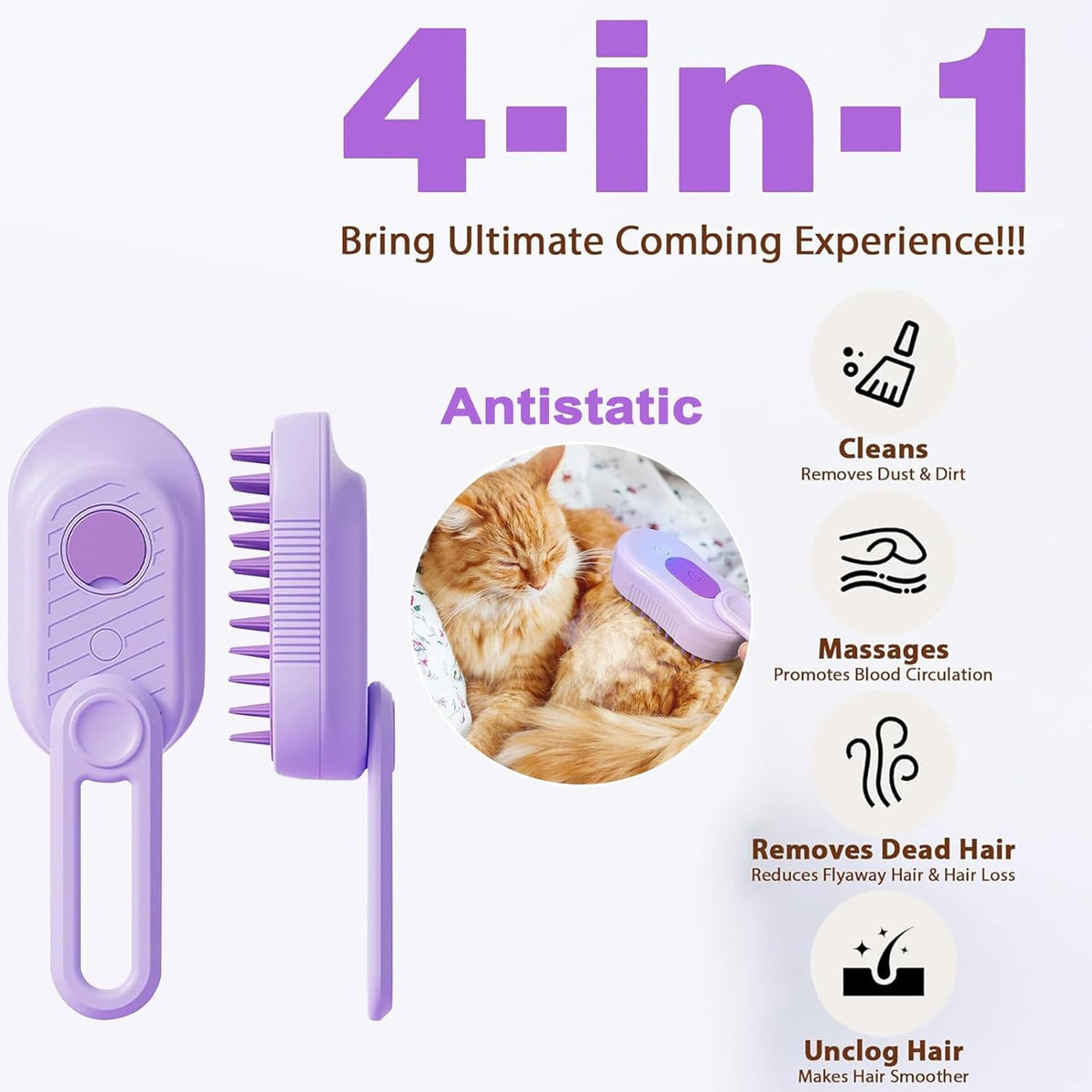 Cat Steam Brush for Shedding, 2025 New 4 in 1 Rechargeable Steam Pet Brushes for Cats & Dogs