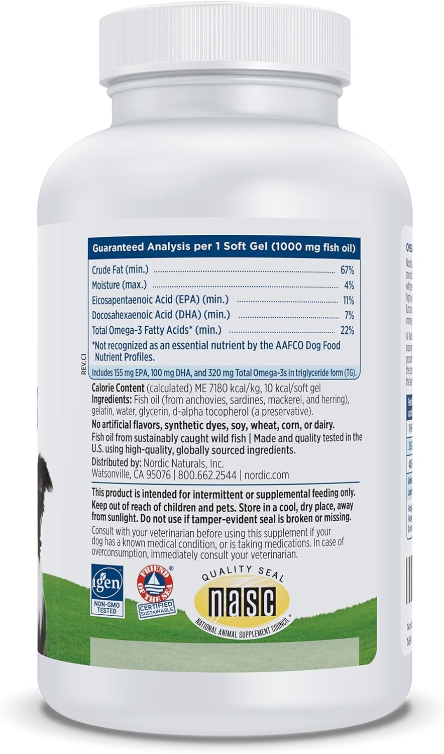 Nordic Naturals Omega-3 Pet, Unflavored - 120 Soft Gels - 330 mg Omega-3 Per Soft Gel - Fish Oil