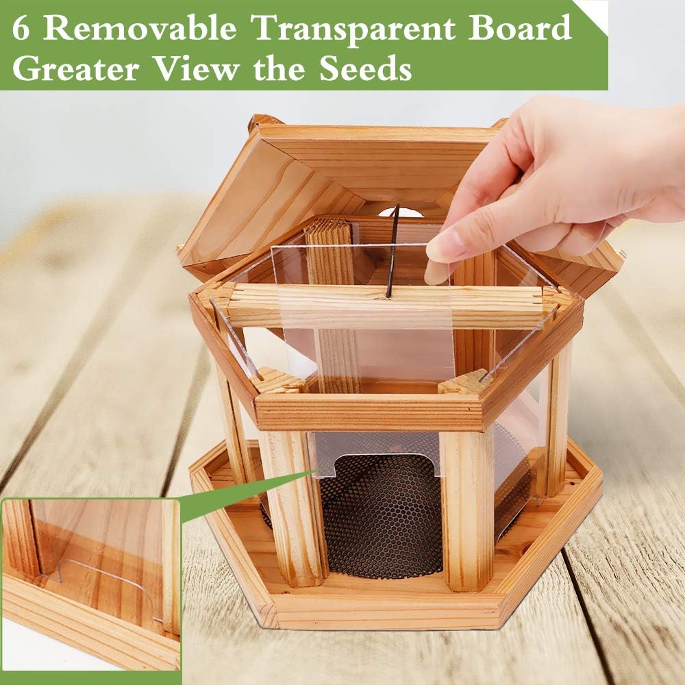 Solution4Patio Bird Feeder for Outdoors - USA Cedar Hexagon Gazebo Bird Feeders with Vented Mesh