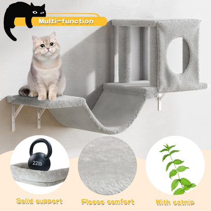NUNU LAB Cat Wall Shelves, 6 Pcs Luxury Wall-Mounted Cat Climber Set, Indoor Cat Furniture with 1