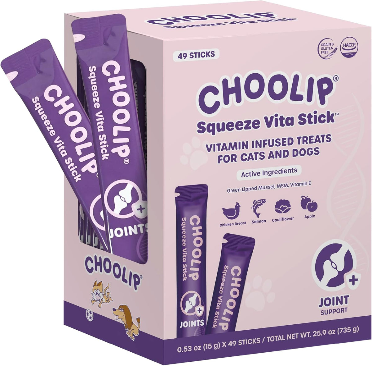 Grab & Go Squeeze Vita Stick Lickable Treats for Dogs & Cats. 49 Joint Support Sticks with