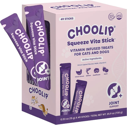 Grab & Go Squeeze Vita Stick Lickable Treats for Dogs & Cats. 49 Joint Support Sticks with