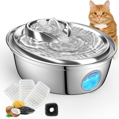 ORSDA Cat Water Fountain Stainless Steel, Automatic Pet Water Fountain, 67oz/2L Drinking Fountain