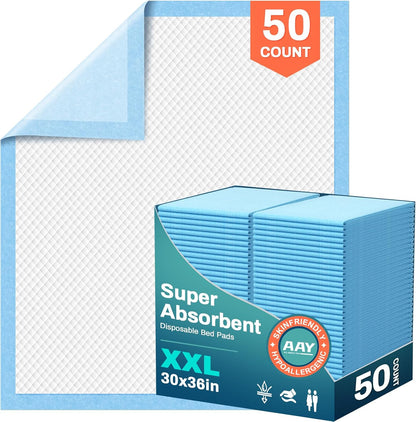 AAY Bed Pads Disposable 30" x 36" (50 Count), Extra Large Super Absorbency Disposable Underpads for