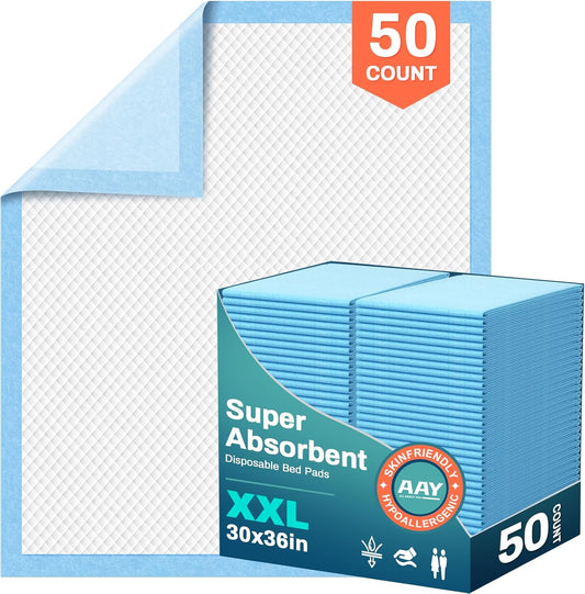 AAY Bed Pads Disposable 30" x 36" (50 Count), Extra Large Super Absorbency Disposable Underpads for
