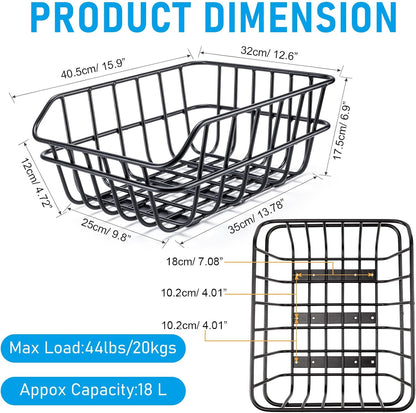 CXWXC Rear Bike Basket - Bicycle Rear Basket with Cargo Net and Waterproof Cover - Rear Mount