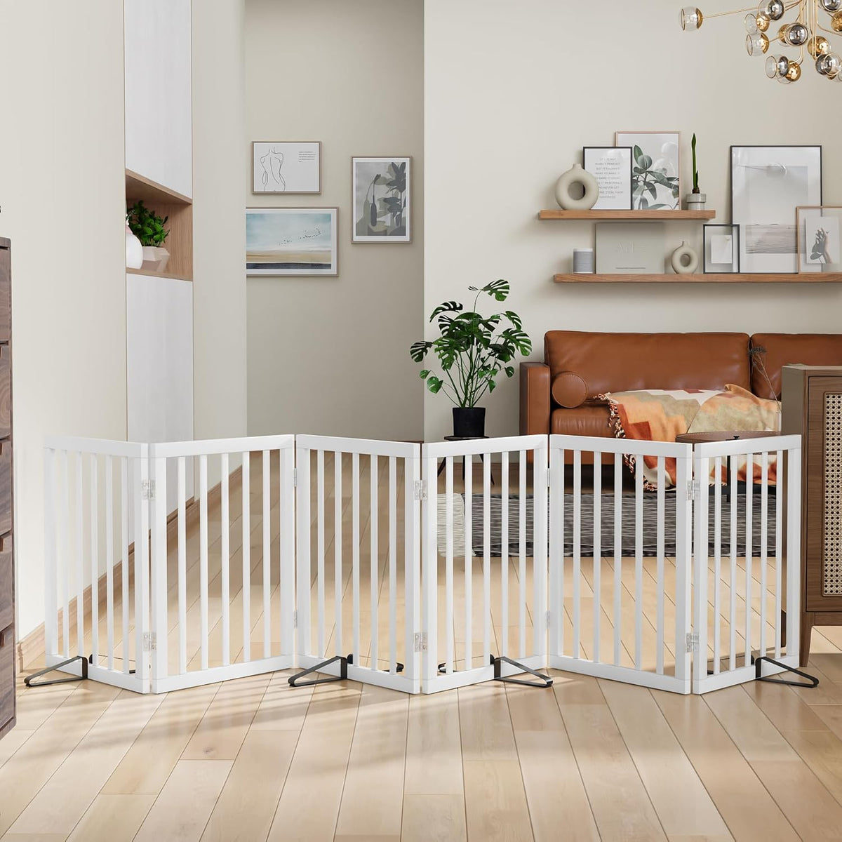 Dog Gates for Doorways Extra Wide 110inches (9ft), Wooden Freestanding Pet Gates for Dogs with 4