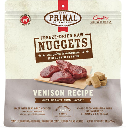Primal Freeze Dried Raw Dog Food Nuggets, Venison, Complete & Balanced Meal, Also Use as Topper or