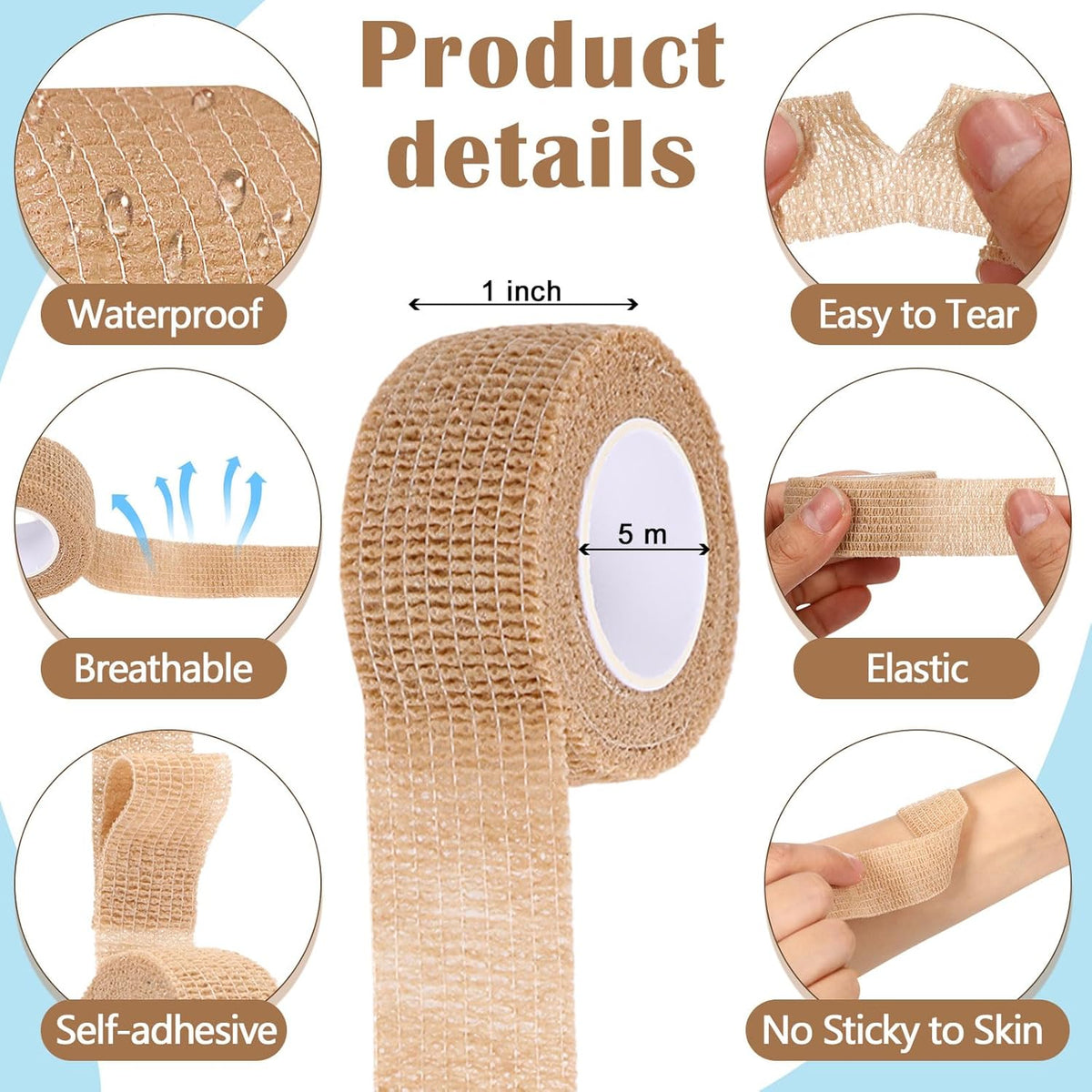 Treela 36 Pcs Self Adherent Bandage 1" X 5 Yard Wrap Breathable Cohesive Bandage Elastic Adhesive