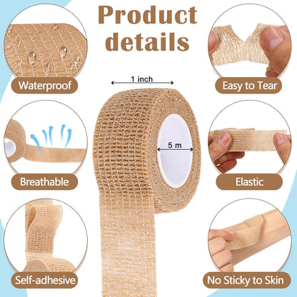 Treela 36 Pcs Self Adherent Bandage 1" X 5 Yard Wrap Breathable Cohesive Bandage Elastic Adhesive