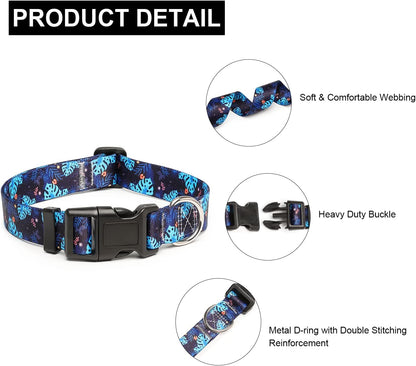 Mercano Adjustable Dog Collar - Special Design Patterns, Soft Nylon Comfortable Durable Pet Collar