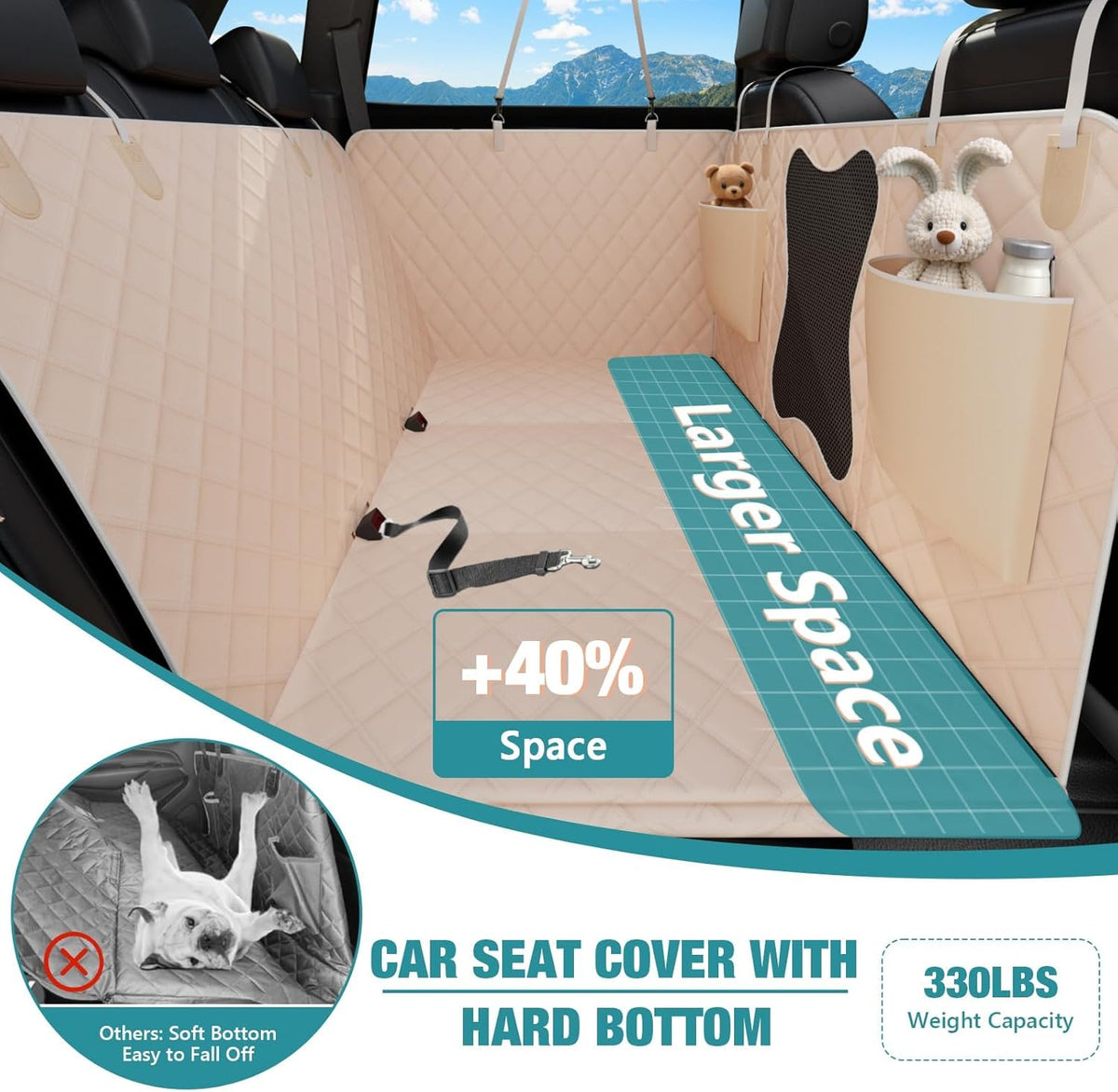 Waterproof Dog Car Seat Cover for Back Seat – Heavy Duty Back Seat Extender for Dogs with Hard