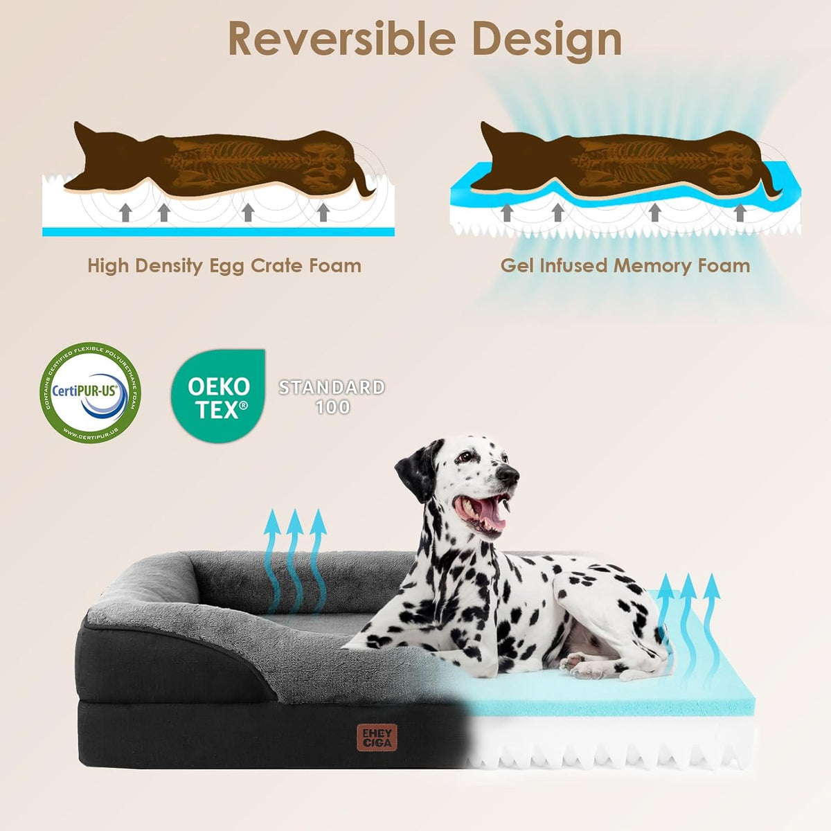 EHEYCIGA Memory Foam XL Dog Bed for XLarge Sized, Extra Large Orthopedic Dog Sofa with Sides and