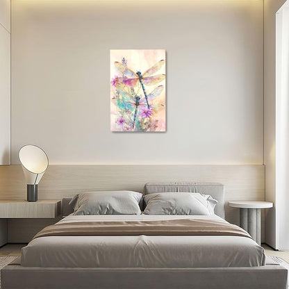 Dragonfly Bathroom Pictures Wall Art, Floral Bathroom Wall Decor, Framed Painting Canvas Artwork