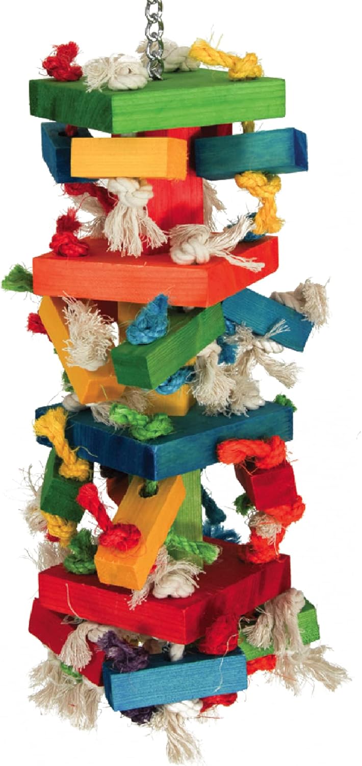 Featherland Paradise Knots N Blocks Bird Toy, Bird Toys, for Parrots, Cockatoos, Macaws, Very Large