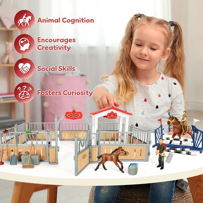 Horse Stable Playset, Horse Toys Set for Girls and Boys with Rider, Farm Animal Figurines Barn