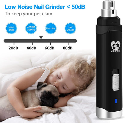 Casfuy Dog Nail Grinder Upgraded - Professional 2-Speed Electric Rechargeable Pet Nail Trimmer