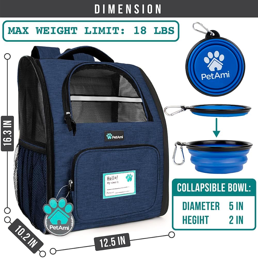 PetAmi Dog Backpack Carrier for Small Large Cat, Pet, Puppy, Ventilated Pet Hiking Backpack Travel