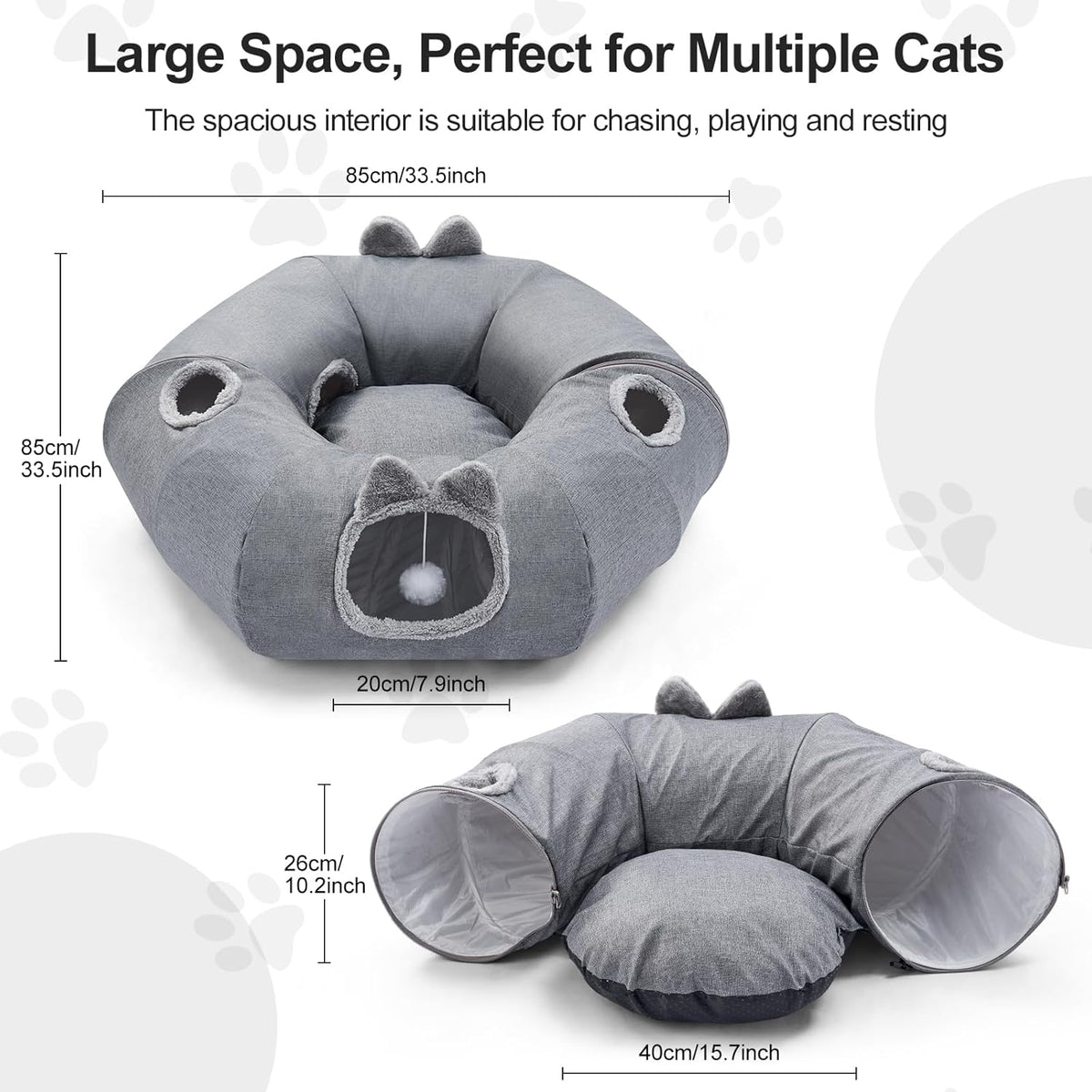 Odoland Summer Linen Cat Tunnels for Indoor Cats with Cooling Central Cat Bed, Interactive Cat Toys