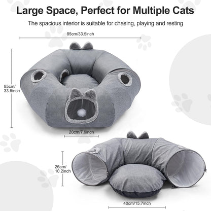 Odoland Summer Linen Cat Tunnels for Indoor Cats with Cooling Central Cat Bed, Interactive Cat Toys