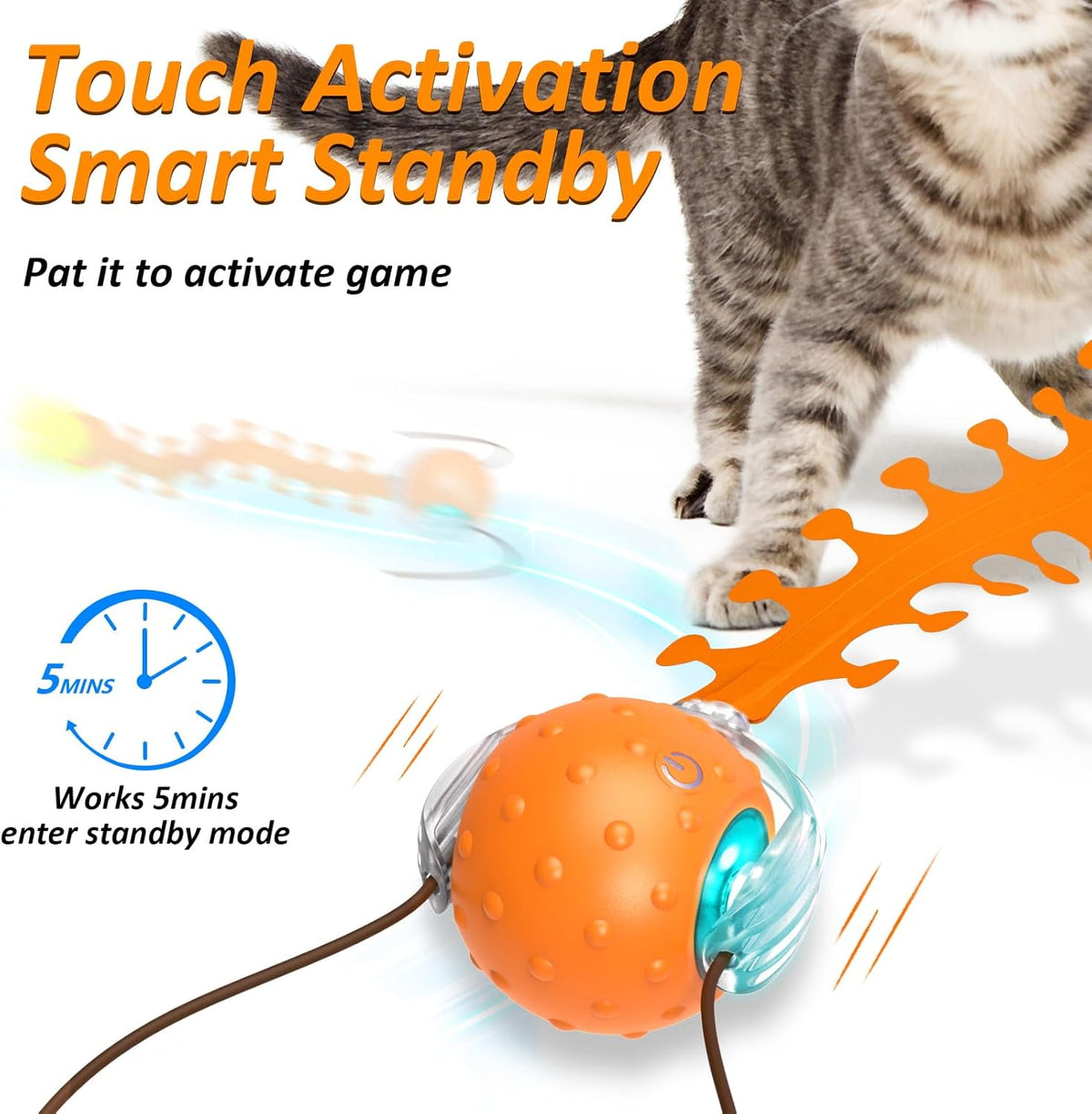 Interactive Cat Toys for Indoor Cats, Fast Rolling Cat Ball with Centipede Tail, Birds Chirping