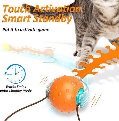 Interactive Cat Toys for Indoor Cats, Fast Rolling Cat Ball with Centipede Tail, Birds Chirping