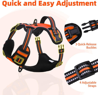 PUPTECK No Pull Dog Harness for Large, Adjustable Reflective Dog Harness with Handle Easy Control