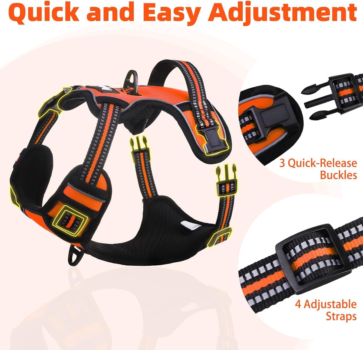 PUPTECK No Pull Dog Harness Small Sized, Adjustable Reflective Dog Harness with Handle Easy