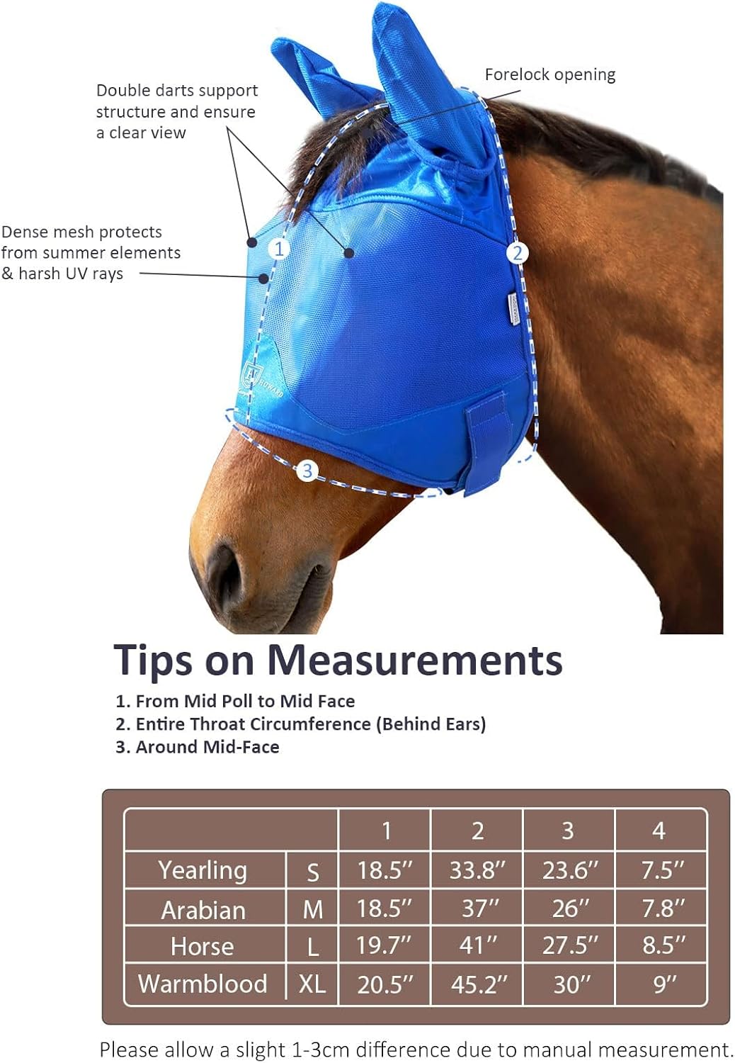 Harrison Howard UV-proof Multi-Function Fabrics Thick Fleece Padding Horse Fly Mask Half Face with