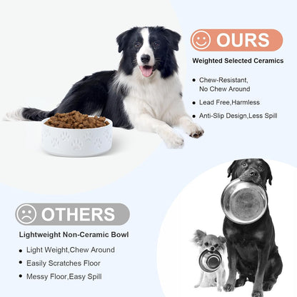 SPUNKYJUNKY Ceramic Dog Bowls 2 Pack, 7.3'' Dog Food Water Double Feeding Bowls Non-Slip for Medium
