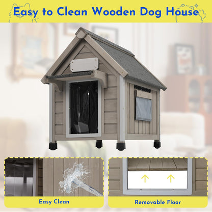 Outdoor Dog House Weatherproof Large Wooden Dog Kennel Indoor for Small Dogs with Chew-Proof Frame