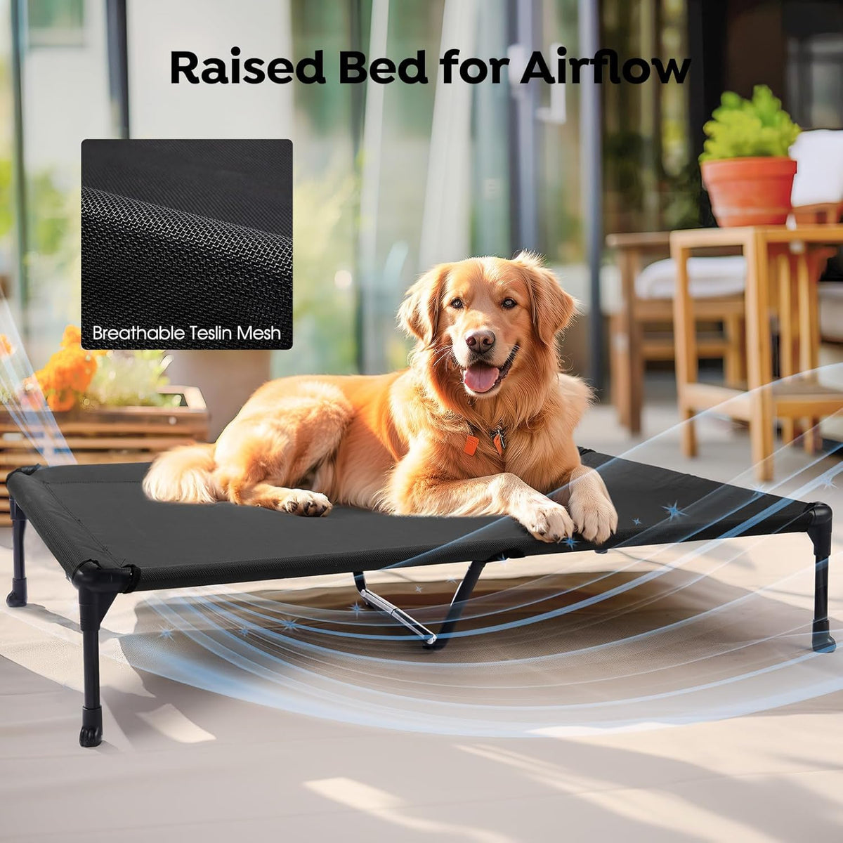 Veehoo Cooling Elevated Dog Bed Add Removable Waterproof Bolster Cushion Mat, Raised Pet Cot with