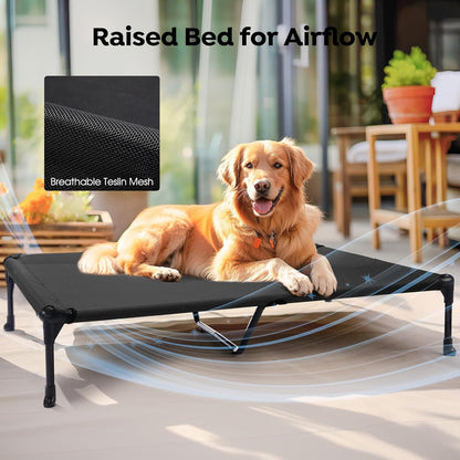 Veehoo Cooling Elevated Dog Bed Add Removable Waterproof Bolster Cushion Mat, Raised Pet Cot with