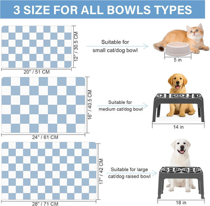 Cat Food Mat - 12"x 20" Cat Dog Mats for Food and Water Bowl, Checkered Pet Placemat Feeding Mat