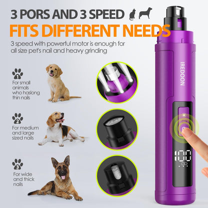 Dog Nail Grinder Upgraded - Professional 3-Speed Super Quiet and Low Vibration Electric Pet Nail