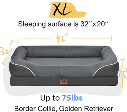 Washable Orthopedic Large Dog Bed - Removable Orthopedic Foam Dogs Beds with Bolsters Waterproof