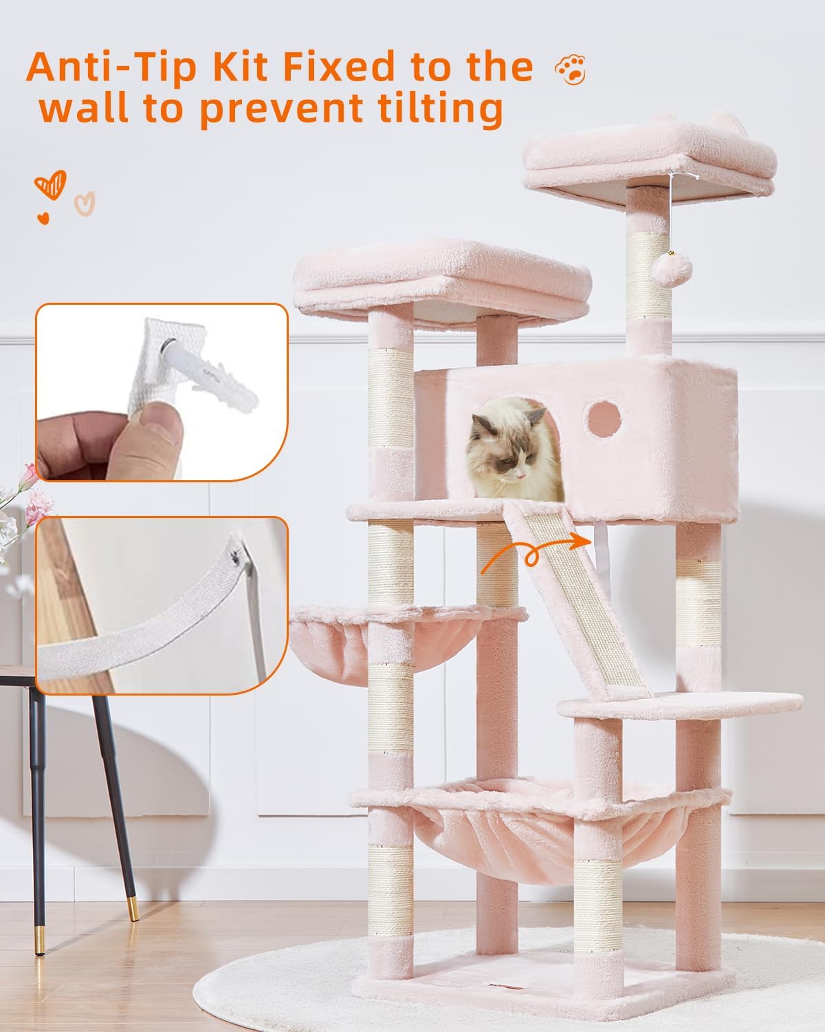 Taoqimiao Cat Tree 57.5-Inch, Cat Tower for Indoor Cats Large Adult, Extra Large Cat Condo, 8 Sisal