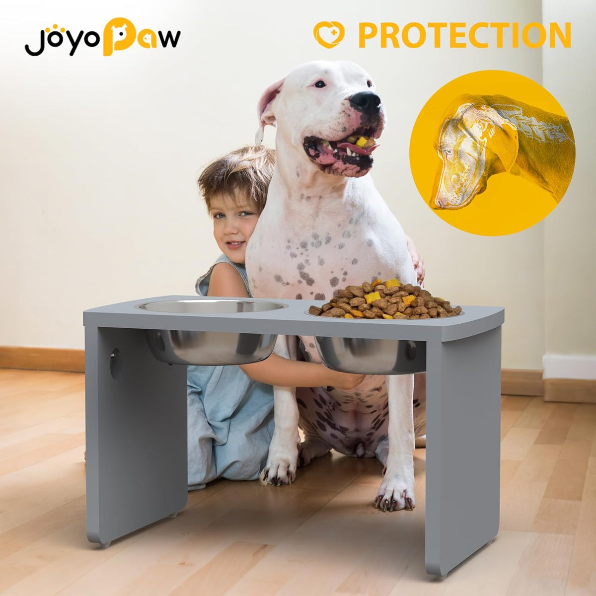 Elevated Dog Bowls, Bamboo Raised Dog Bowl for Large Dogs, with 2 Stainless Steel Bowls (13''