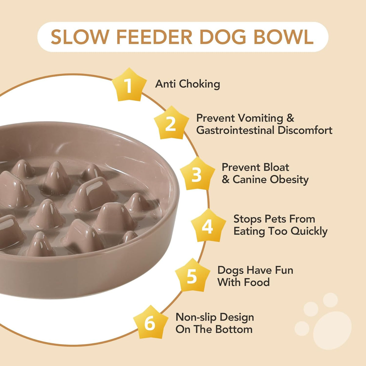 Ceramic 8.2 inch Dog Bowl Slow Feeder, Slow Pet Food Dish for Medium and Large Dog, Stop Bloat