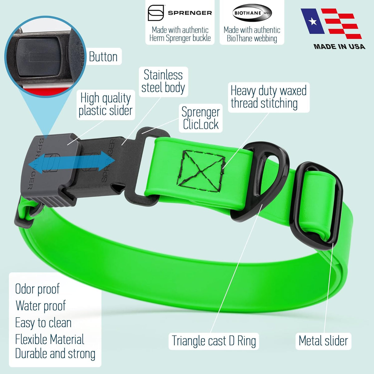 Dogline Biothane Waterproof Dog Collar with Herm Sprenger Black Stainless Steel Quick Release