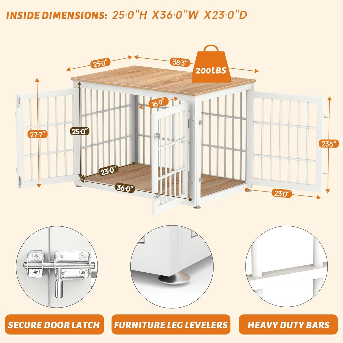 38 Inch Heavy Duty Dog Crate Furniture for Large and Medium Dogs, Decorative Pet House End Table